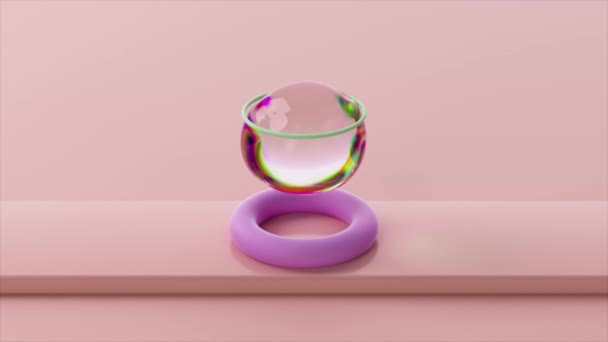 白垩纪泡沫 光环漂浮在油腻的平台之上 在一个超现实的3D动画循环中表现出平静 — 图库视频影像