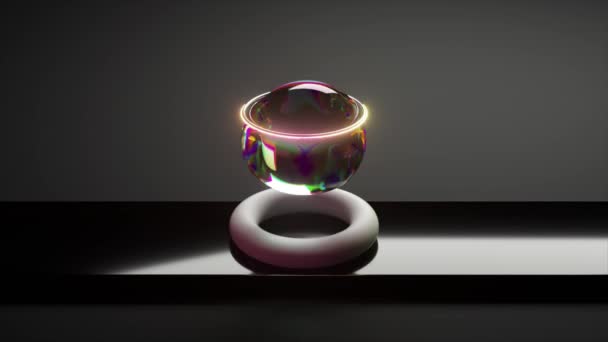 Egy Fénylő Glória Lebeg Egy Irizáló Gömb Felett Lágy Gyűrűk — Stock videók