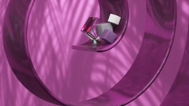 Des Cubes Aux Effets Prismatiques Glissent Long Une Spirale Métallique — Video