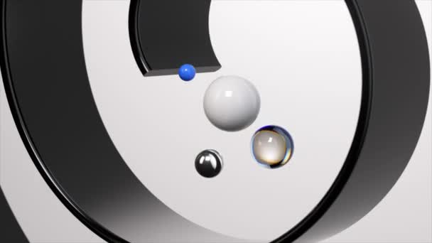 Esferas Brilhantes Deslizam Sobre Uma Superfície Elegante Inspirada Yin Yang — Vídeo de Stock