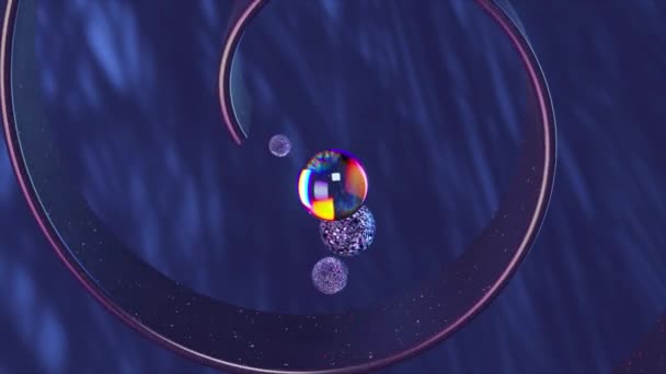 Animação Mística Esferas Cintilantes Caminho Cósmico Curvo Com Iluminação Azul — Vídeo de Stock