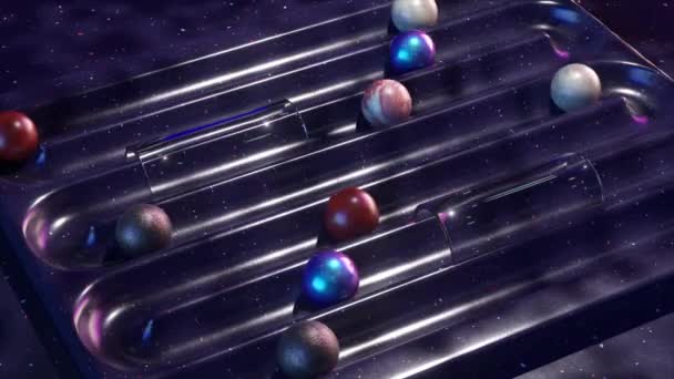 Galaktická Animace Planet Skleněných Koulí Kosmické Pinballové Hře Hvězdném Purpurovém — Stock video