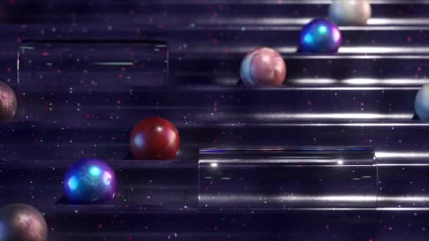 Animação Galáctica Planetas Esferas Vidro Jogo Pinball Cósmico Campo Roxo — Vídeo de Stock