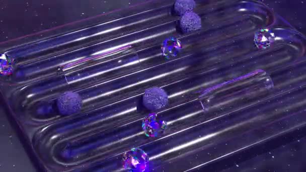 Förtrollande Animering Glittrande Kristaller Och Sfärer Som Färdas Genom Rymd — Stockvideo