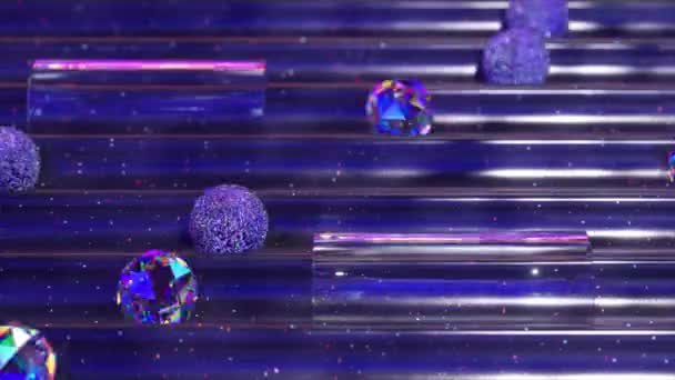 Zauberhafte Animation Glitzernder Kristalle Und Kugeln Die Durch Einen Flipper — Stockvideo