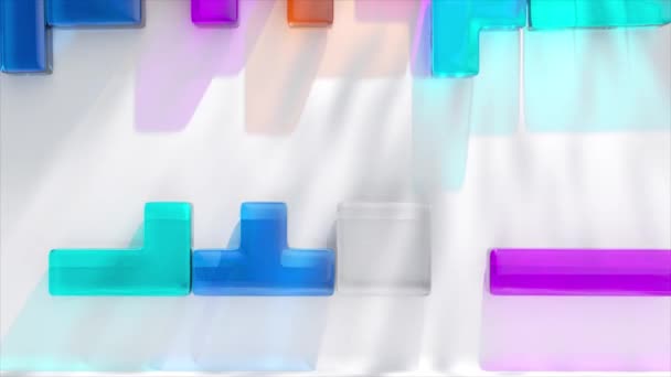 Dalgalı Renkli Bir Düzende Cam Yapboz Parçalarının Şeffaf Boyutlu Animasyonu — Stok video