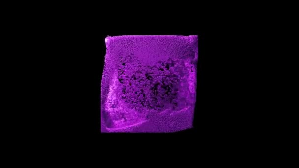 3Dパープル抽象アートビデオアニメーションは 黒い背景に水波に似たアルミ粒子を移動から作成した超クロムキューブをフィーチャー — ストック動画