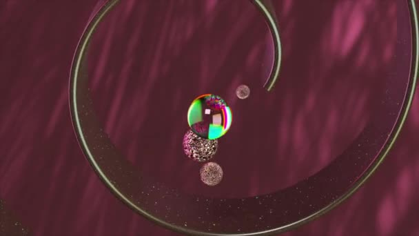 Animação Mística Esferas Cintilantes Caminho Cósmico Curvo Com Iluminação Vermelha — Vídeo de Stock