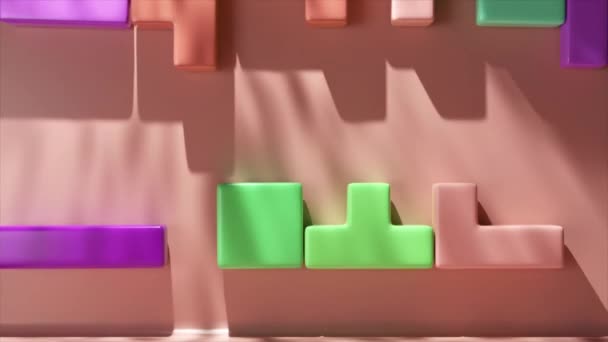Kusursuz Renkli Bir Tessellasyonda Birbirine Kenetlenmiş Yapboz Parçalarının Parıltılı Animasyonu — Stok video