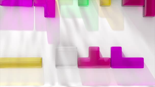Translucent Animation Glassy Puzzle Pieces Flowing Colorful Arrangement — Stock Video