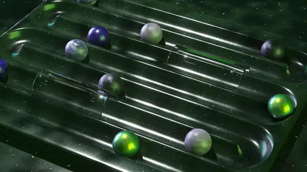 Galaktyczna Animacja Planet Szklanej Kuli Kosmicznej Grze Pinball Gwiaździstym Fioletowym — Zdjęcie stockowe