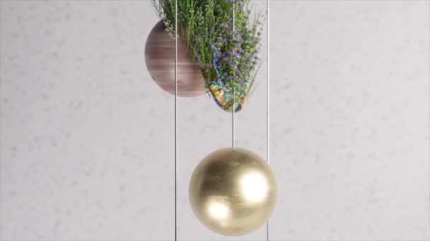 Σφαιρικές Σφαίρες Συνυφασμένες Πράσινο Καταρράκτη Χλωρίδας Ένα Γαλήνιο Animation — Αρχείο Βίντεο