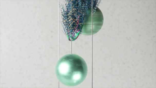 シルキーなストランドをフィーチャーしたイーサリアル3Dアニメーションは 投機された背景に浮かぶ金属と半透明な球体と絡み合っています — ストック動画