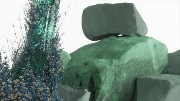Ruhige Animation Einer Felsigen Landschaft Mit Blauer Flora Aus Kristallformationen — Stockvideo