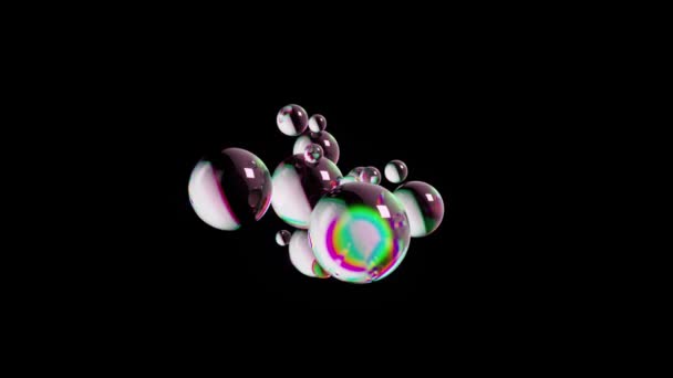 Animación Fascinante Burbujas Iridiscentes Que Refleja Espectro Colores Una Danza — Vídeos de Stock