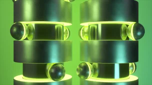 Moderne Animatie Van Strakke Metalen Structuren Met Neon Groene Highlights — Stockvideo