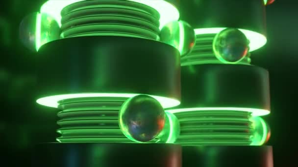 Zářící Neonové Struktury Reflexními Orby Tmavém Záhadném Animačním Nastavení — Stock video