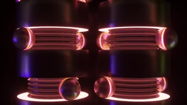 Ілюміновані Металеві Структури Яскравими Орбітами Послідовності Тривимірної Анімації — стокове відео