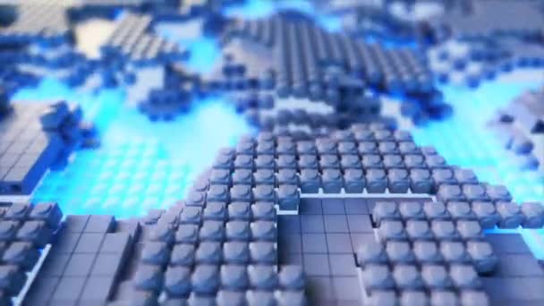 Animatie Van Een Digitaal Stadsbeeld Met Gloeiende Blauwe Energiestromen Door — Stockvideo