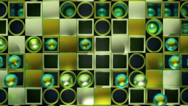 Lustrous Koule Plují Nad Zlaté Smaragdové Šachovnice Luxusní Hra Světla — Stock video