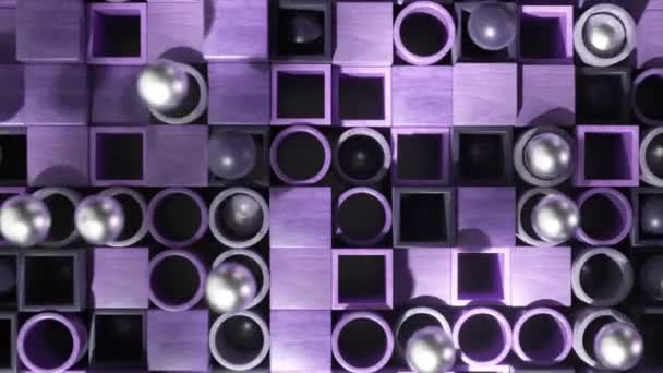 Srebrne Kule Ciemne Kostki Tworzą Metalową Mozaikę Fioletowej Matrycy Tej — Wideo stockowe