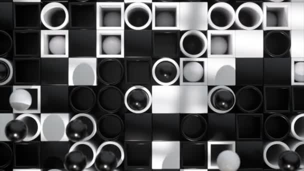Černobílé Koule Šachovnicovém Vzoru Nabízejí Klasickou Hru Světlo Stín — Stock video