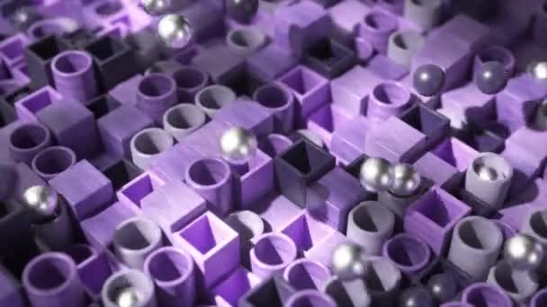 Esferas Metálicas Percorrem Labirinto Blocos Tons Violeta Nesta Fascinante Animação — Vídeo de Stock