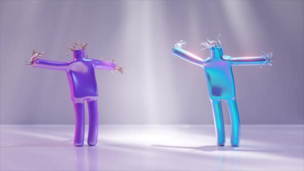 Animation Von Zwei Tanzenden Luftpuppen Lustige Comicfiguren Isoliert Auf Weißem — Stockvideo