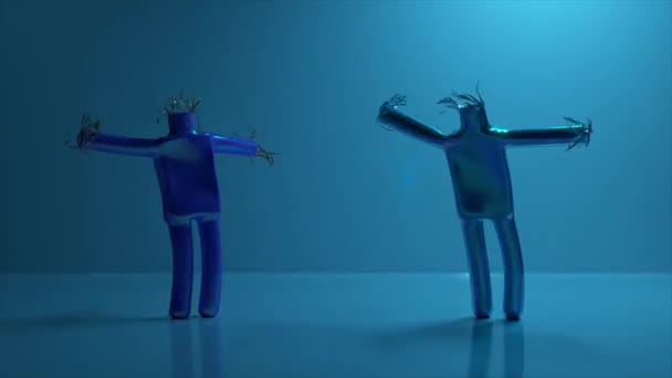 ダンスをする2人のエアドールのアニメーション ホワイトバックで隔離された面白い漫画のキャラクター — ストック動画
