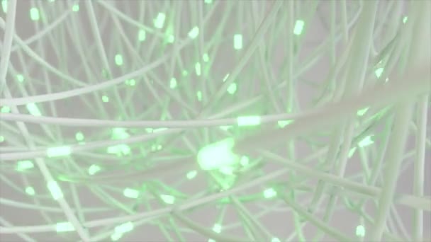 数百万条光缆具有光运动 摄像机沿着传输蓝色数据信号的电线移动 无缝循环 — 图库视频影像