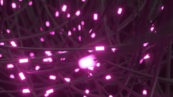 活気に満ちたピンクのライトが付いているワイヤーの複雑な網 デジタル サイバネティックの雰囲気を除きます — ストック動画