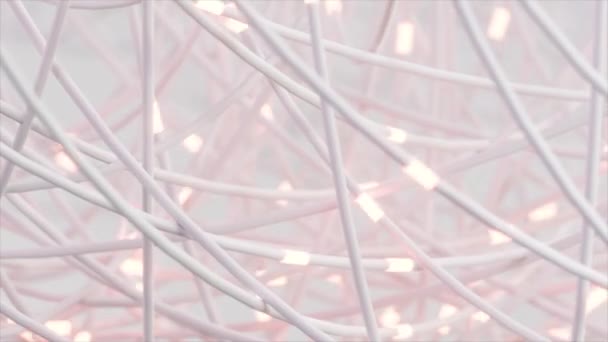 Alambres Blancos Suaves Entrelazados Con Sutiles Luces Rosadas Creando Una — Vídeos de Stock