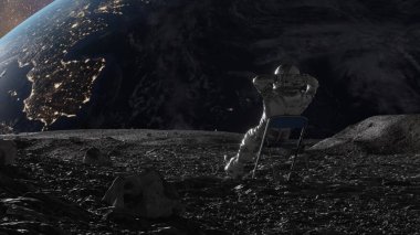 3D animation of an astronaut in repose, Earth looms large in the background, a cosmic ballet of stars twinkles above. clipart