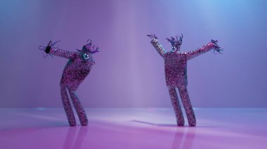 Dans eden iki şişme bebeğin animasyonu. Beyaz arkaplanda izole edilmiş komik çizgi film karakterleri