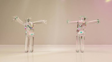 Dans eden iki şişme bebeğin animasyonu. Beyaz arkaplanda izole edilmiş komik çizgi film karakterleri