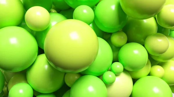 Vibrant 3D animation of lime green spheres, creating a fresh and lively cluster with a glossy finish.