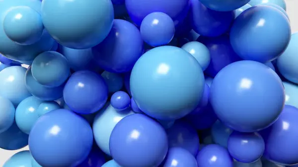 Gleaming 3D animation of clustered blue spheres varying in size, exuding a cool, smooth, and glossy texture.