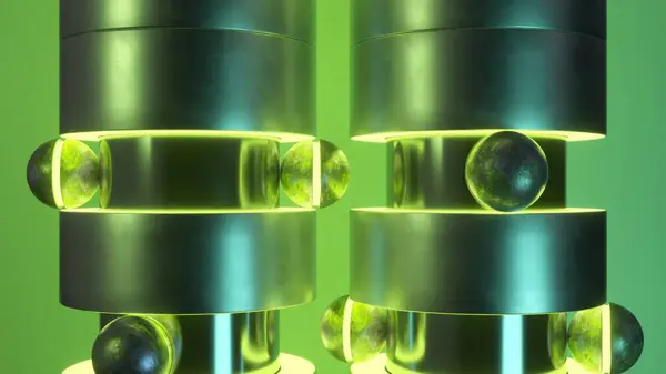 Moderne Animasjon Slanke Metalliske Strukturer Med Neongrønne Høydepunkter Som Holder stockbilde