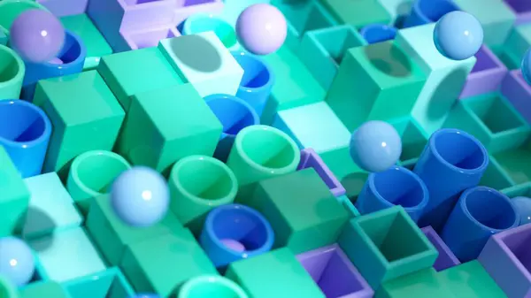Pasztell Gömbök Játékosan Navigálni Tenger Zöld Kék Kockák Ebben Megnyugtató Stock Kép