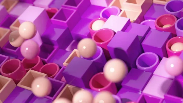 Sferele Lucioase Navighează Labirint Cuburi Lavandă Această Animație Vibrantă Jucăușă fotografii de stoc fără drepturi de autor