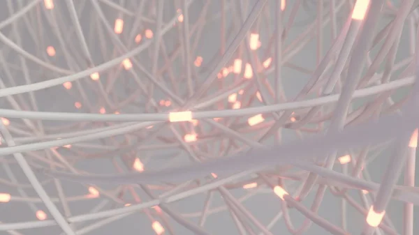 Які Білі Дроти Тонкими Рожевими Вогнями Створюють Безшумну Високотехнологічну Мережу Стокова Картинка
