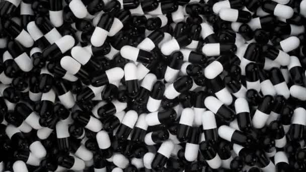 药物和药品的制造 无数胶囊 药物片旋转的特写 药物药物 制药部门 保健的概念 — 图库视频影像