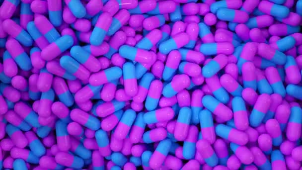 Produkcja Leków Farmaceutyków Liczne Kapsułki Zbliżenie Tabletek Leczniczych Obracających Się — Wideo stockowe