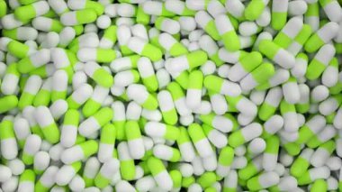 3 boyutlu canlandırılmış yeşil ve beyaz kapsüller denizi