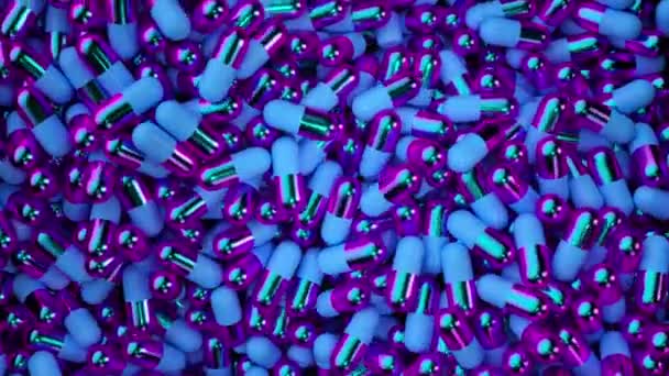 Производство Лекарственных Средств Фармацевтических Препаратов Многочисленных Капсул Крупный План Вращения — стоковое видео