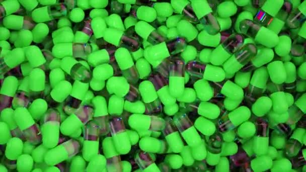 Animowane Zielone Kapsułki Powierzchniami Odblaskowymi — Wideo stockowe