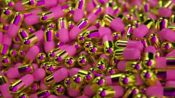 三维动画中的金属粉色和金色胶囊 — 图库视频影像