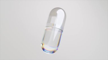 Tarafsız bir arkaplan üzerinde holografik etkisi olan 3 boyutlu kapsülü temizle
