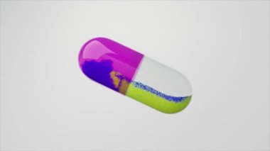 Tarafsız bir arkaplanda yanardöner parıltılı tek yüzen kapsül..