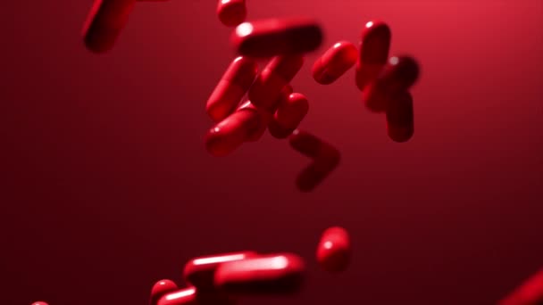 在深红色背景下的3D卡普苏级联 暗示着医疗保健主题 — 图库视频影像